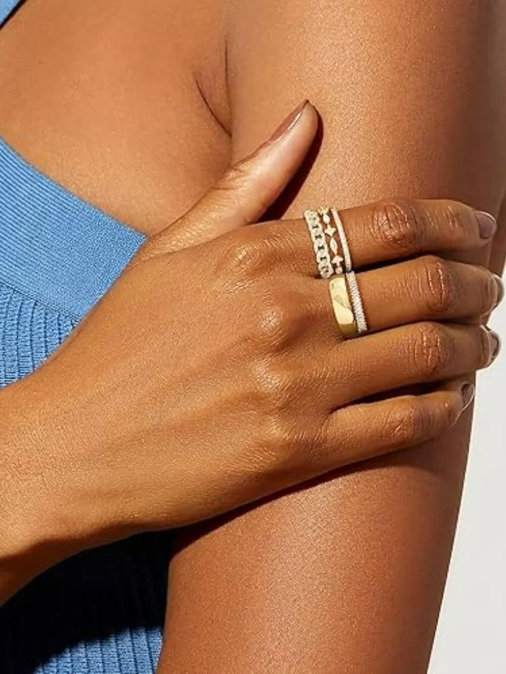NEW Stackable Gold Rings Non Tarnish Chunky 14K Gold‎ Plated Stacking Cubic Z
